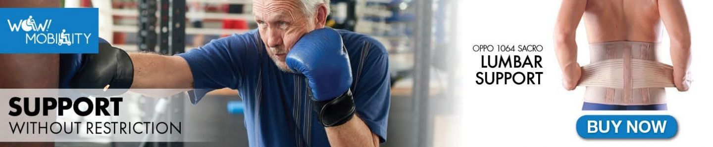 Senior man boxing with lumbar support